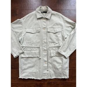 Zara Pocket Light Casual Boho Jacket Light Mint Green Button down Size M